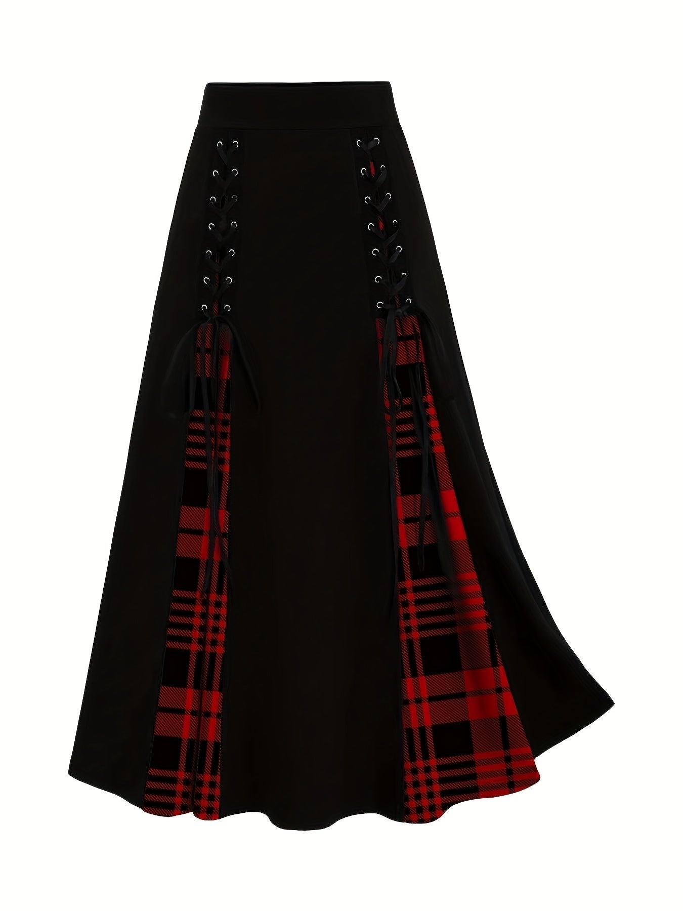 renk bloklu pileli etek – vintage bağlama detaylı yüksek bel kadın etek