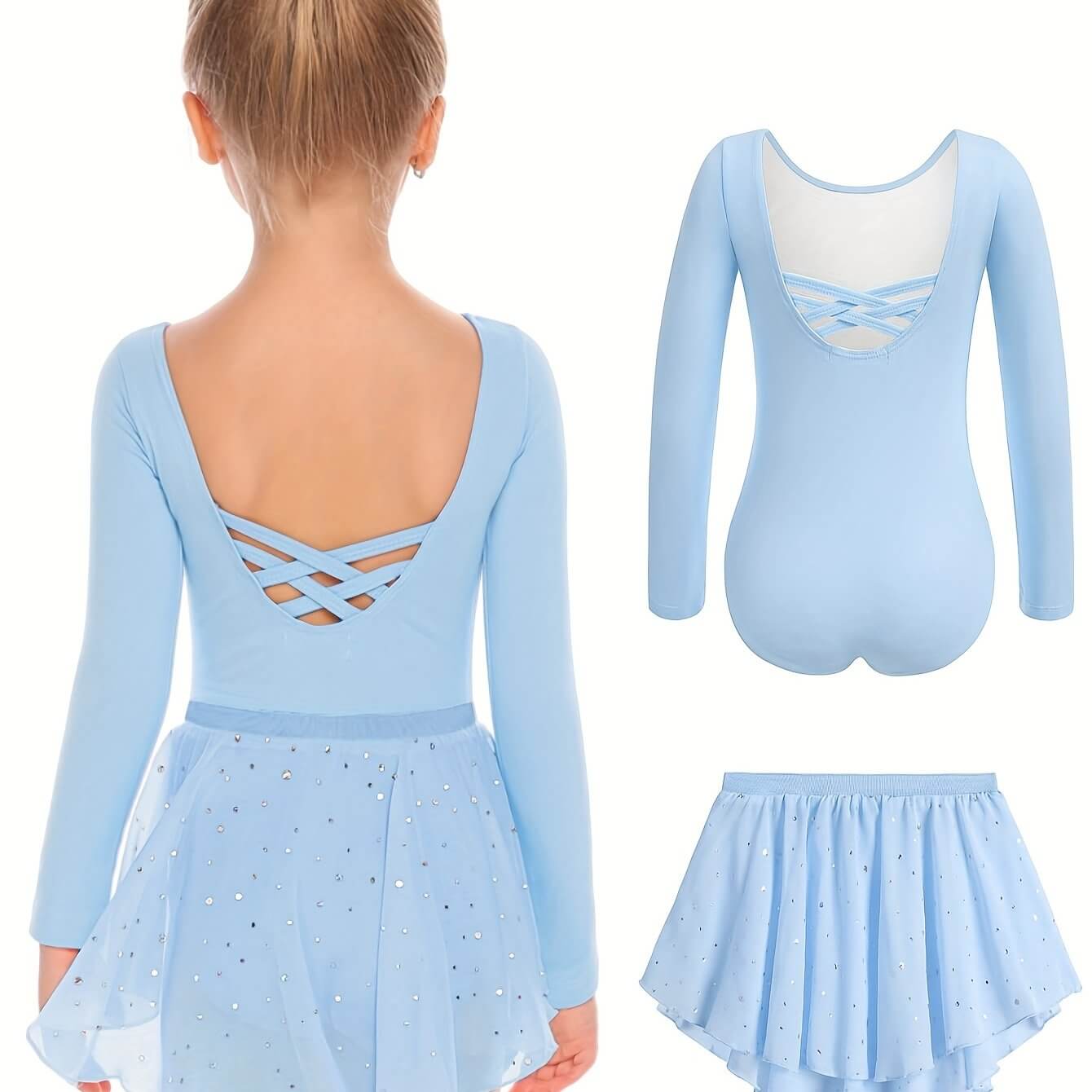 kız çocuk bale takımı payetli iki parçalı uzun kollu dans elbisesi 🌸 Küçük Balerin Koleksiyonu