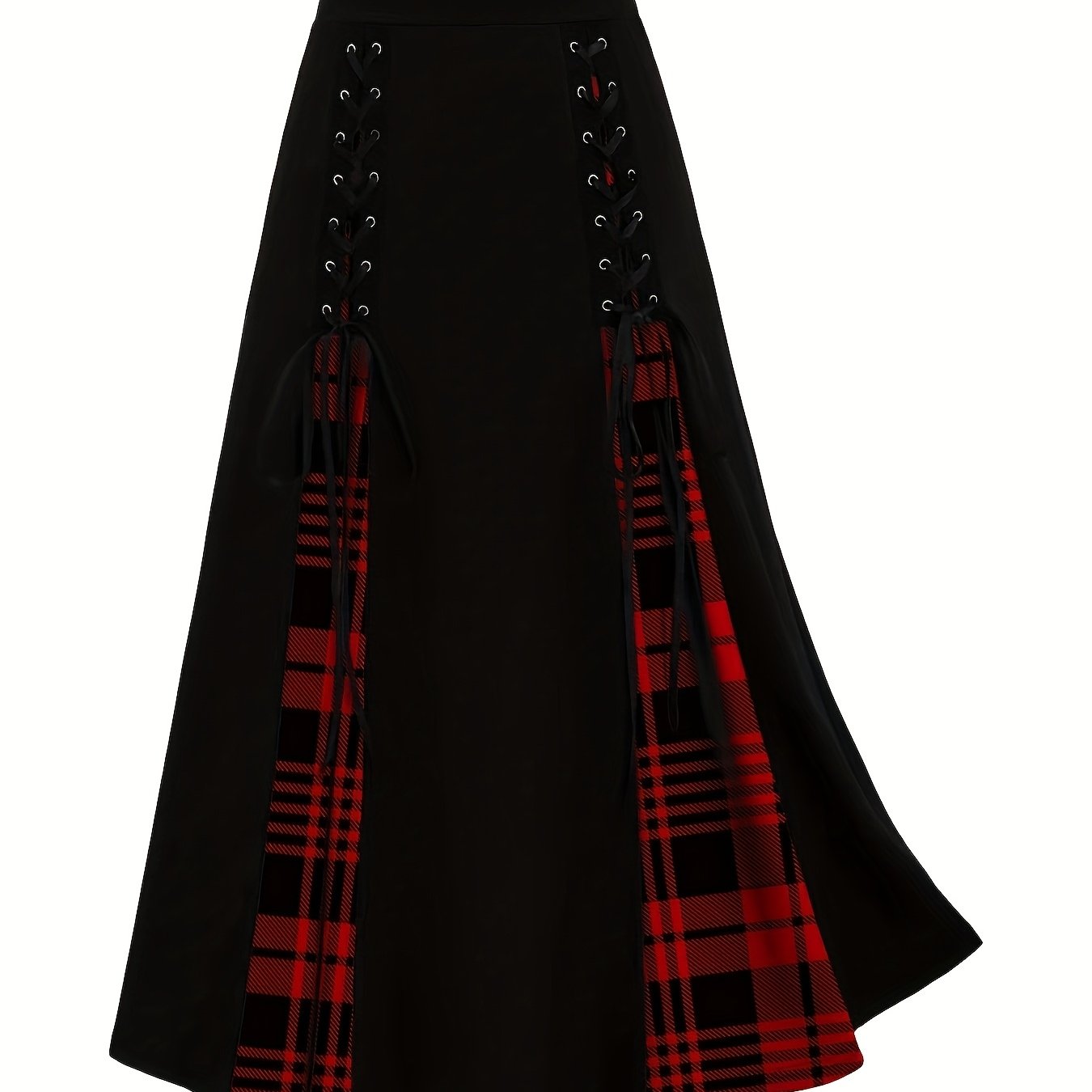 renk bloklu pileli etek – vintage bağlama detaylı yüksek bel kadın etek