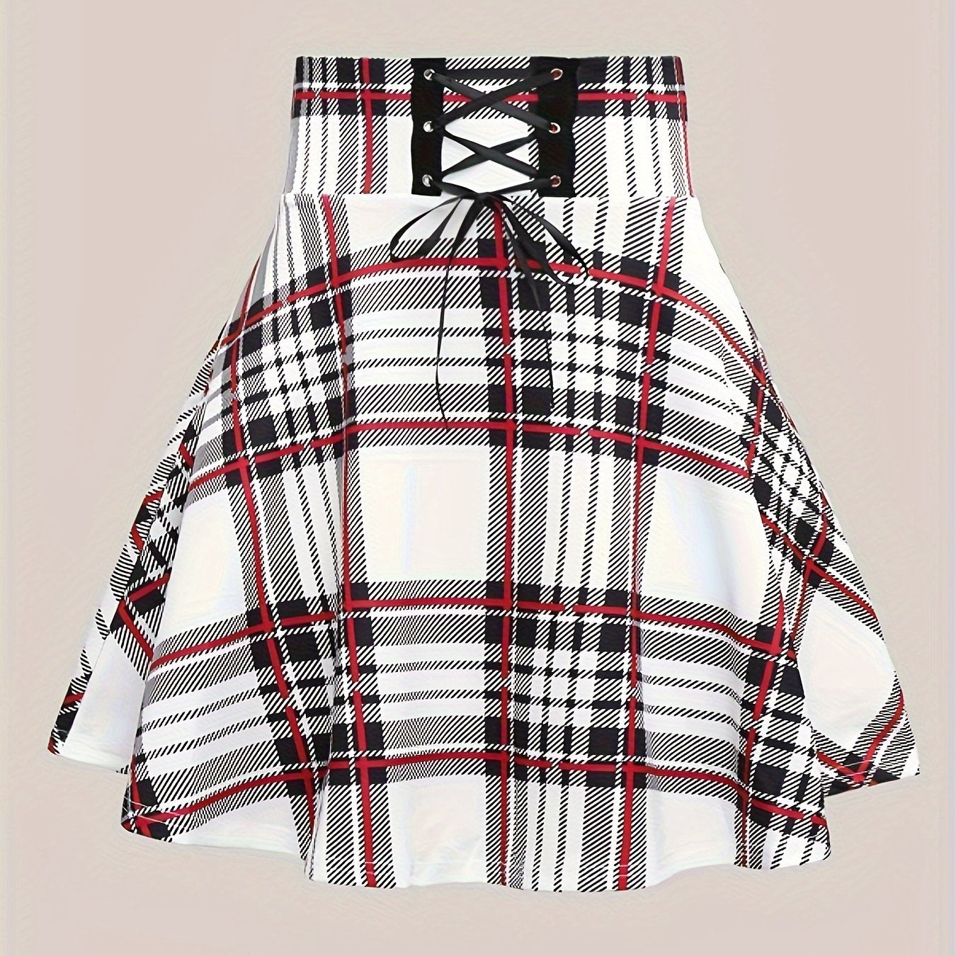 Ekose yüksek bel etek – Korsaj bağcıklı güçlü silüet | Elegan flare mini tasarım | Şimdi Keşfet ✨🖤