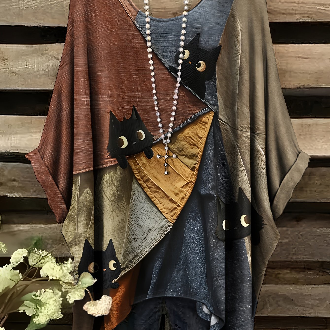 “Bohem Bluz Asimetrik Kedili Patchwork Tasarım – Özgün Boho Stil ile Fark Yarat! ✨ Şimdi Keşfet