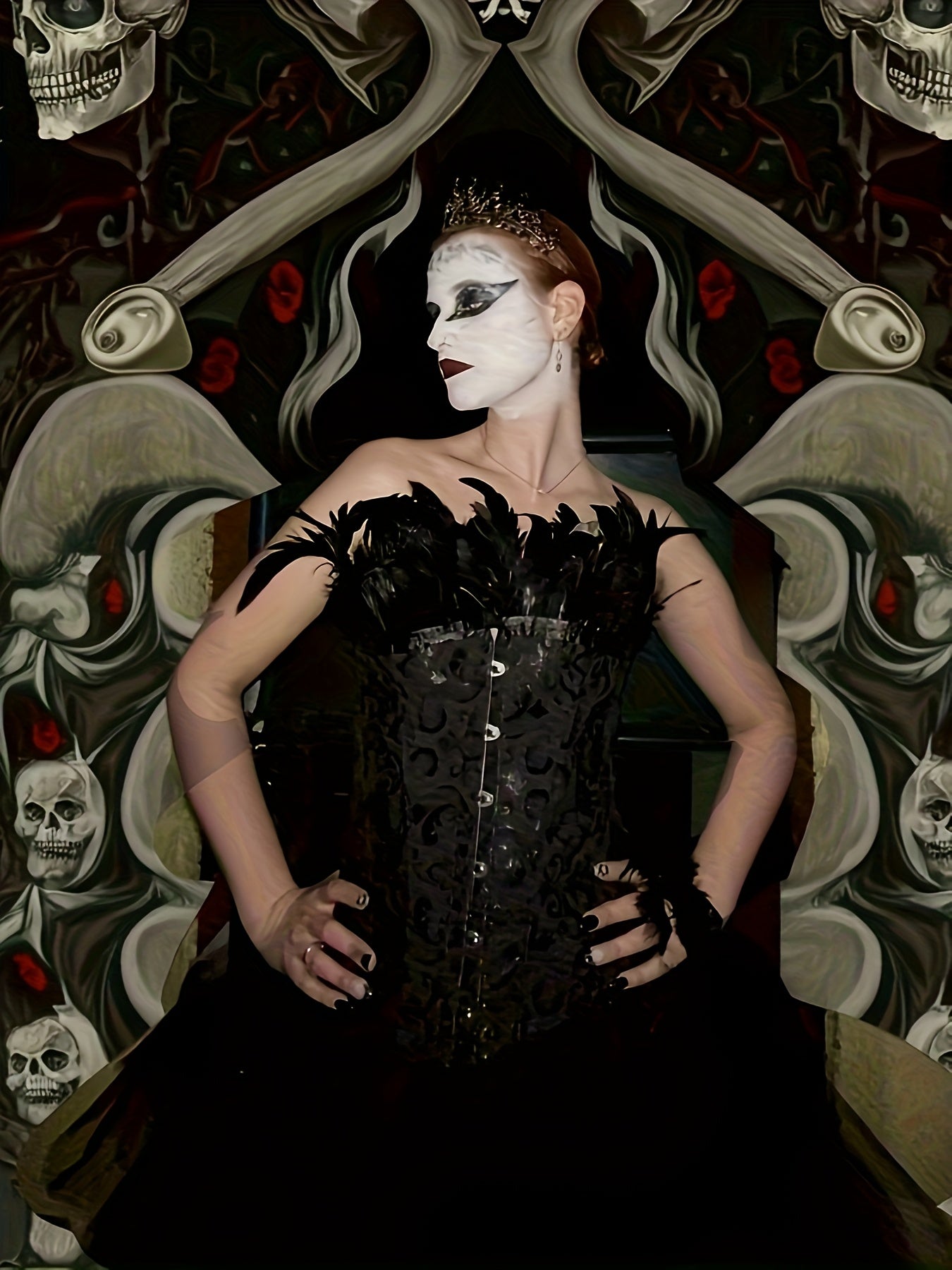 beyaz kuğu kostümü & siyah kuğu kostümü kadın gotik tarz tüy detaylı korseli tül etek seti ✨ Yeni Sezon – White Swan Edition