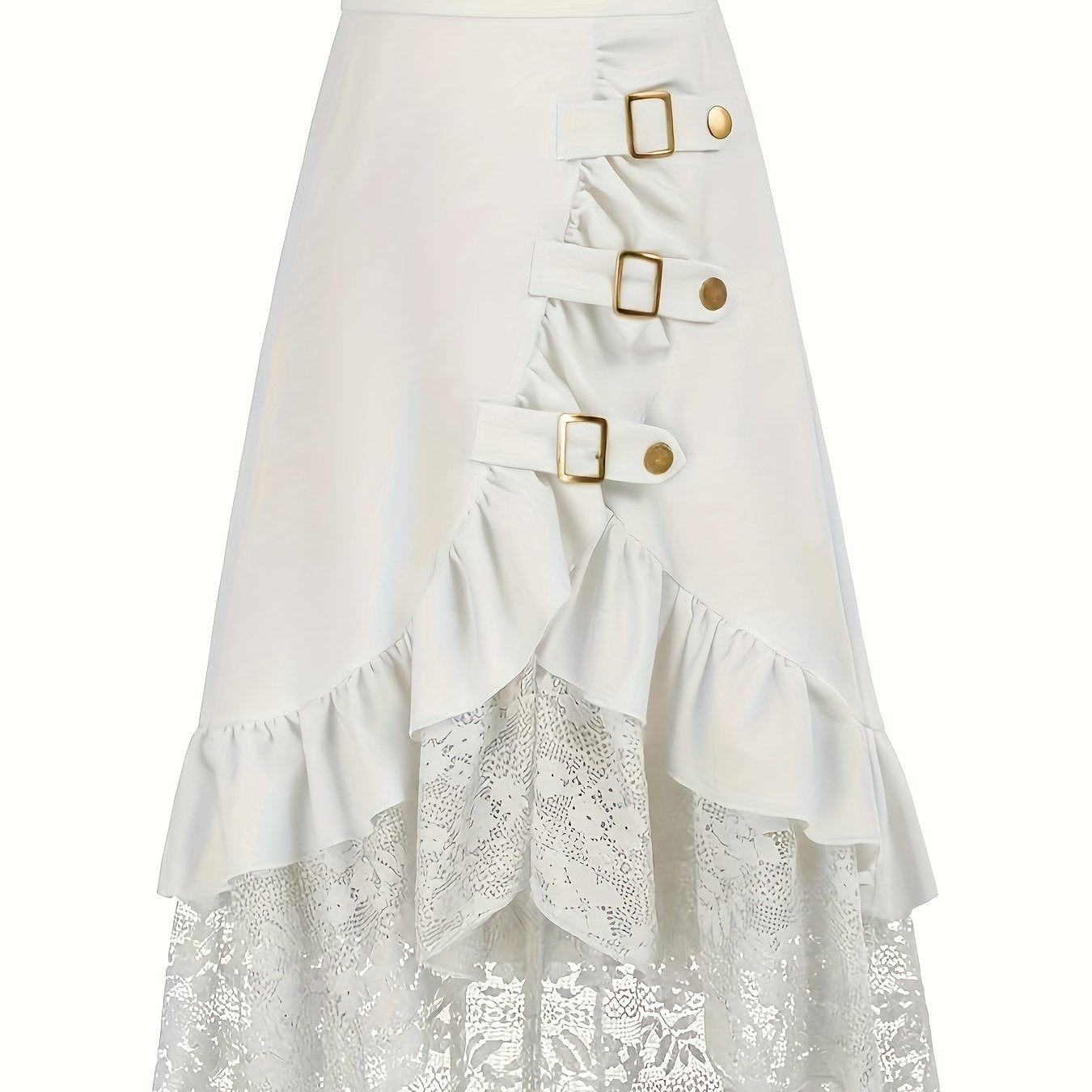 Gotik etek – yüksek bel dantelli ruffled tasarım, metal tokalı dramatik görünüm | Şimdi Keşfet 🖤✨