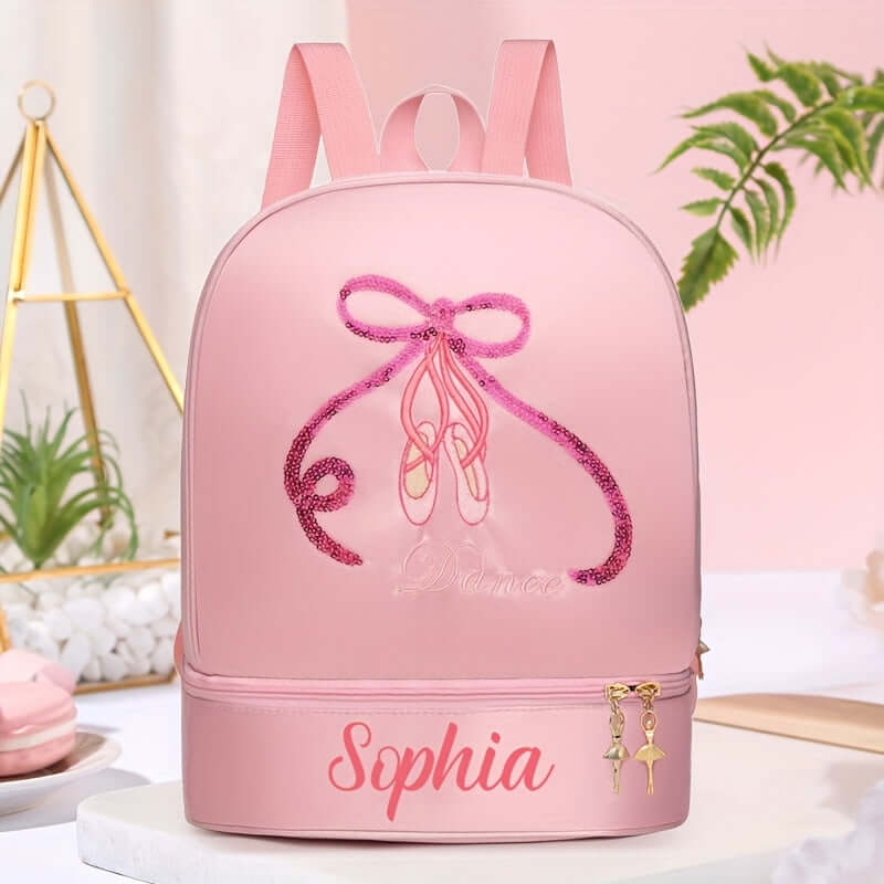 kişiye özel nakışlı pembe bale çantası ayakkabı bölmeli çocuk dans sırt çantası 🩰 Küçük Dansçılara Özel