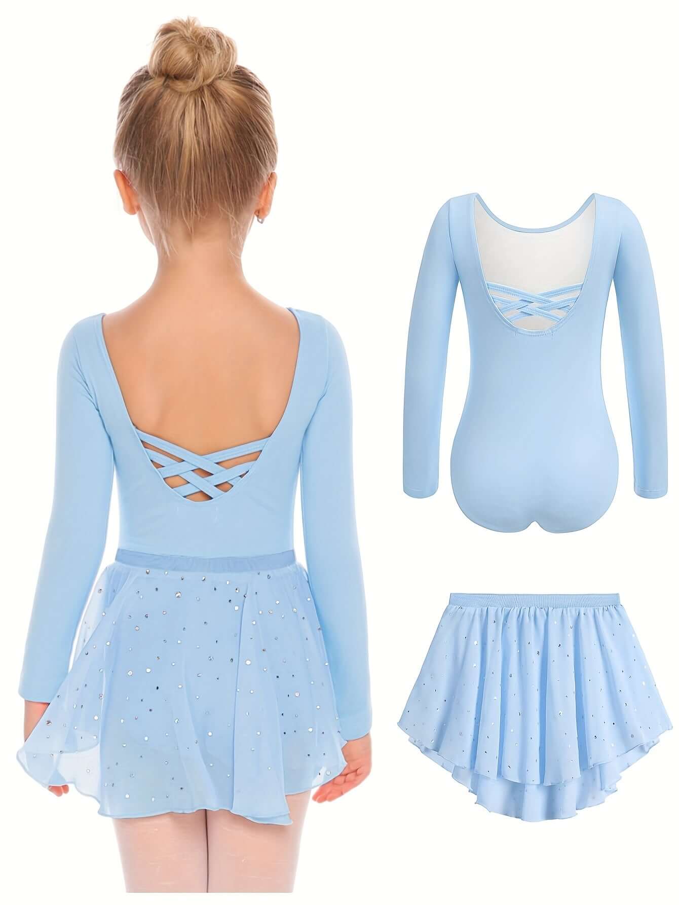 kız çocuk bale takımı payetli iki parçalı uzun kollu dans elbisesi 🌸 Küçük Balerin Koleksiyonu