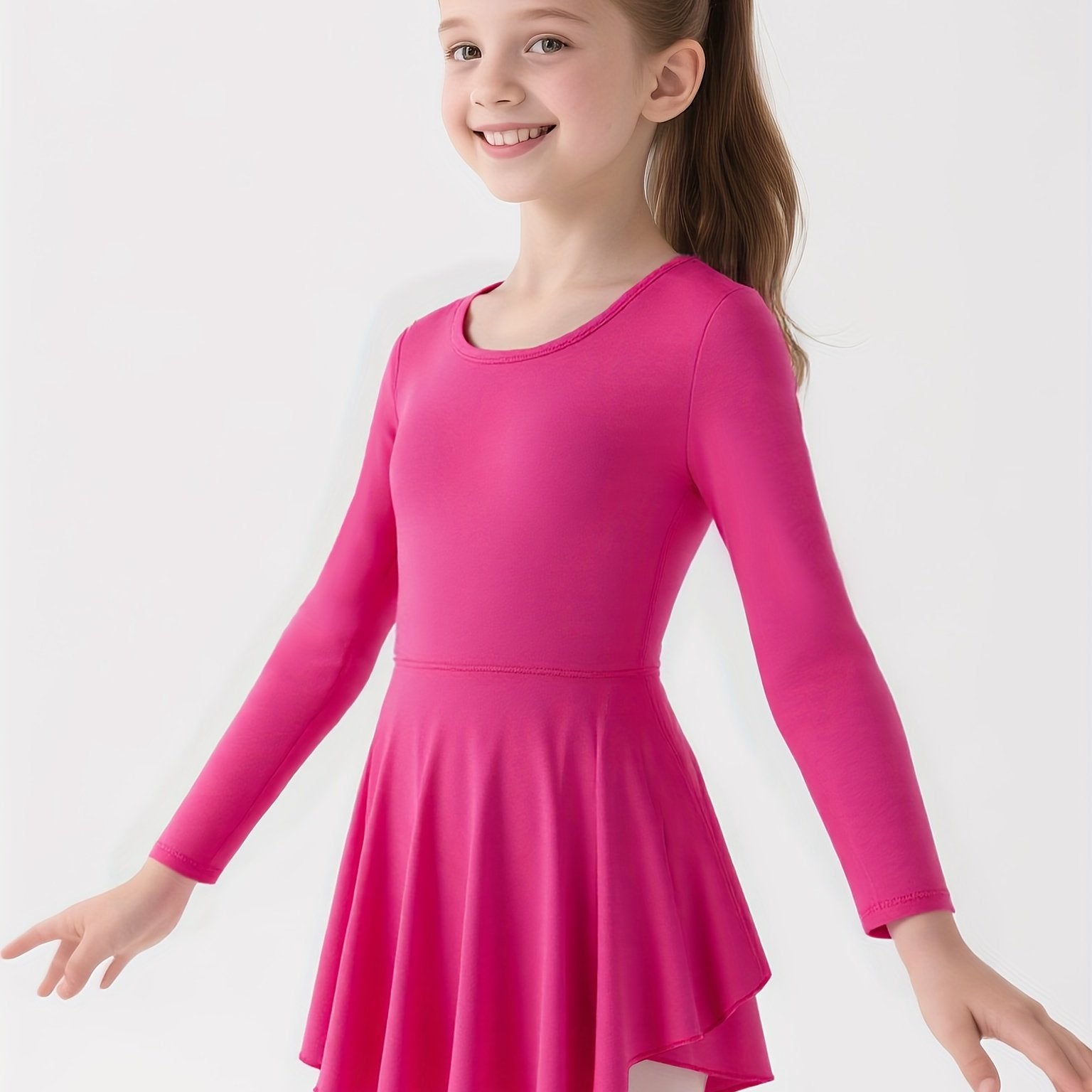 bale elbisesi uzun kollu çapraz sırtlı fuşya dans kıyafeti 🌸 Çapraz Sırt Tasarımı