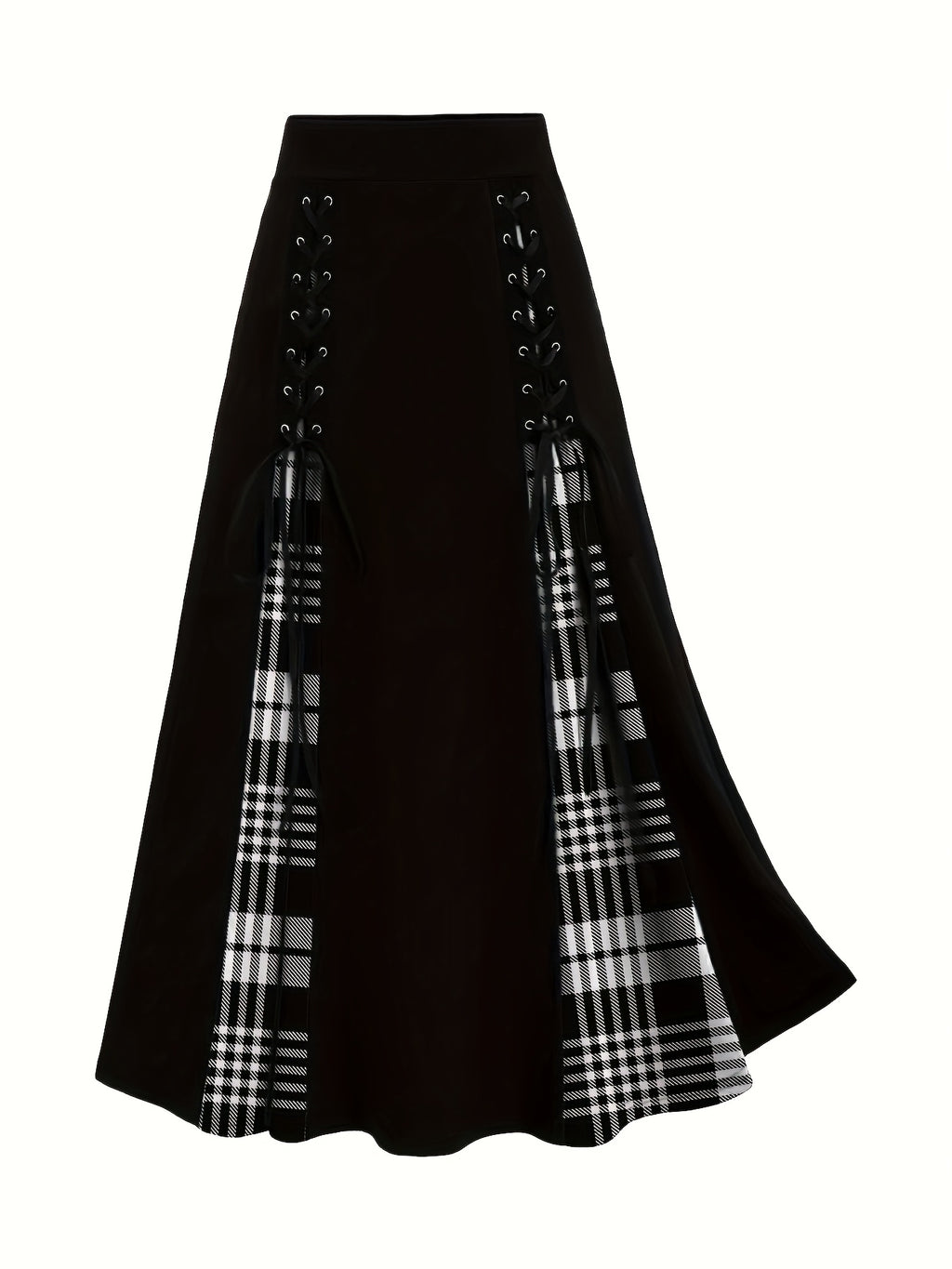 renk bloklu pileli etek – vintage bağlama detaylı yüksek bel kadın etek