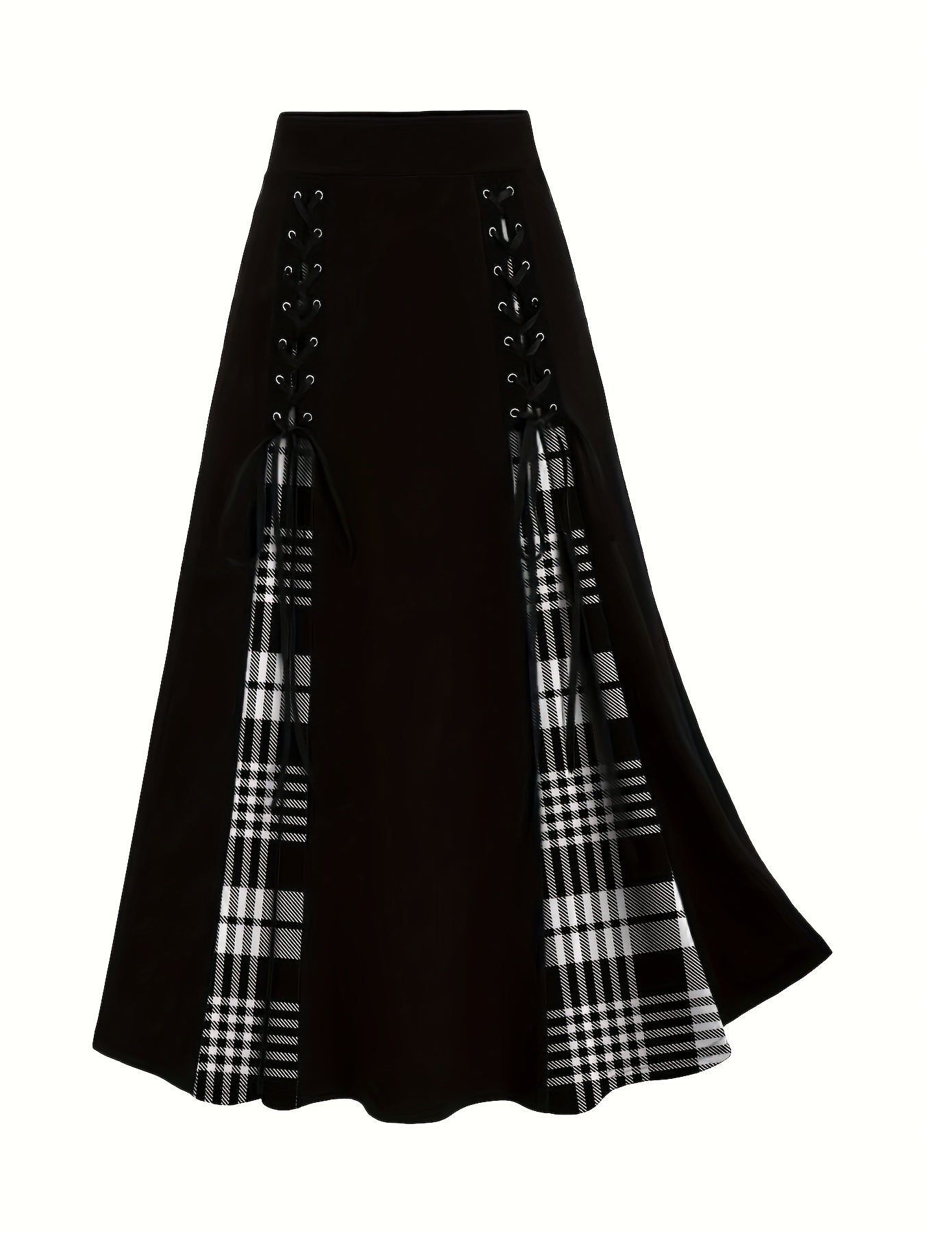 renk bloklu pileli etek – vintage bağlama detaylı yüksek bel kadın etek