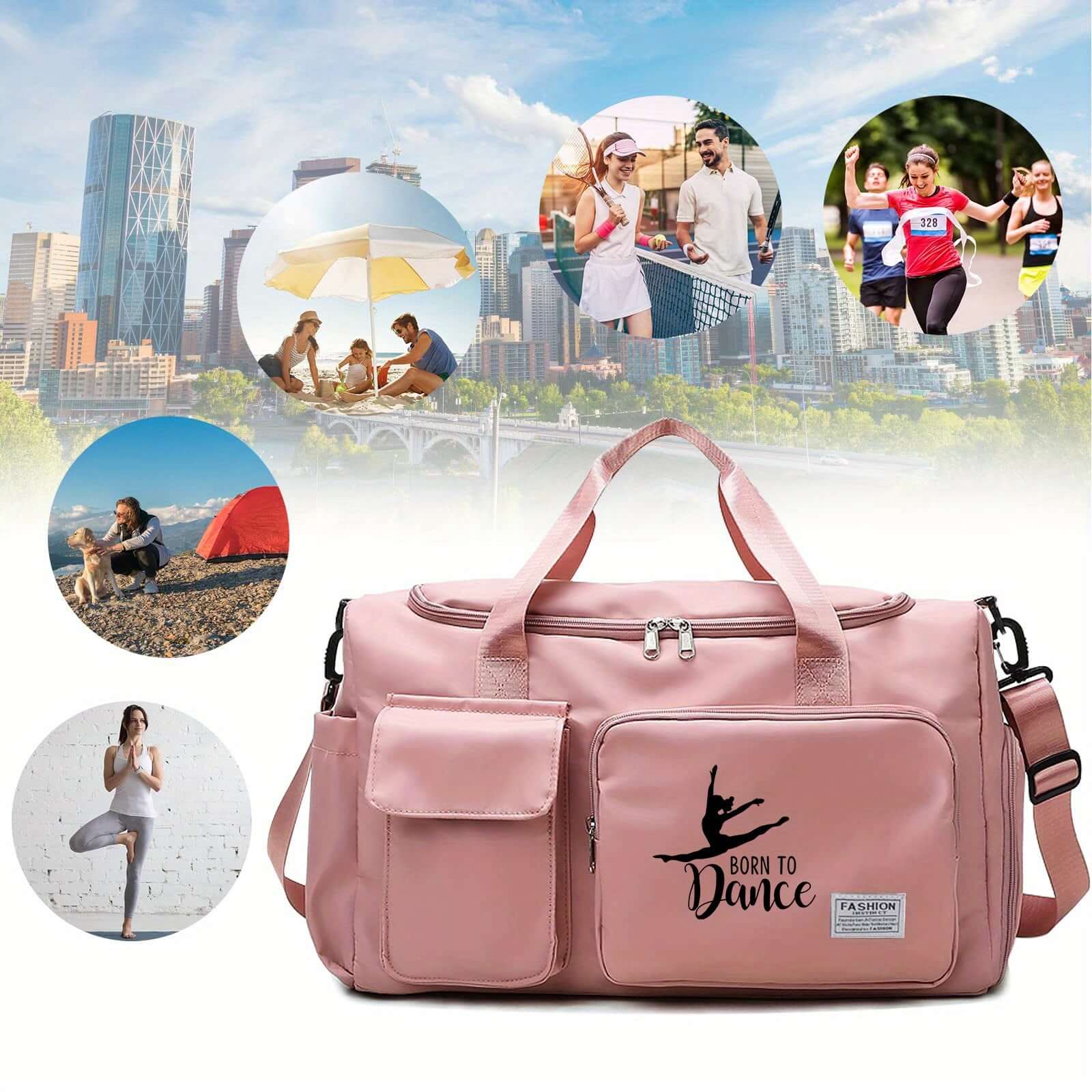 bale spor çantası pembe suya dayanıklı çok gözlü fitness seyahat duffel bag 🌿 Çok Bölmeli Düzen