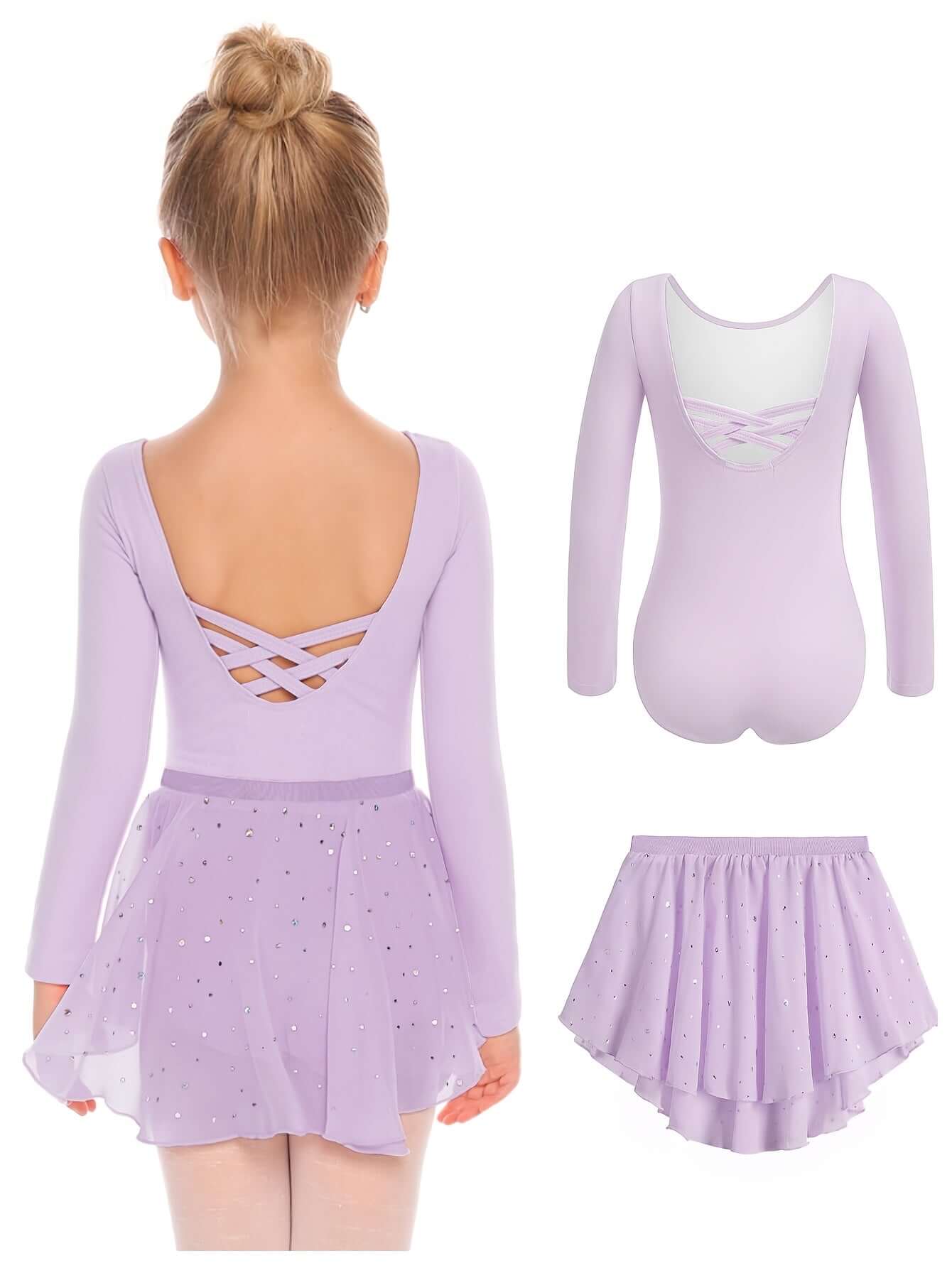 kız çocuk bale takımı payetli iki parçalı uzun kollu dans elbisesi 🌸 Küçük Balerin Koleksiyonu