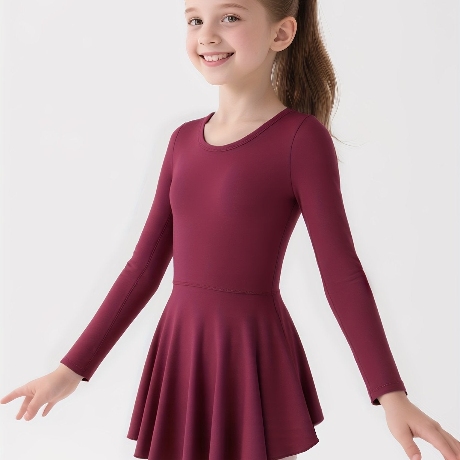 bale elbisesi uzun kollu çapraz sırtlı bordo dans kıyafeti 🌸 Çapraz Sırt Tasarımı