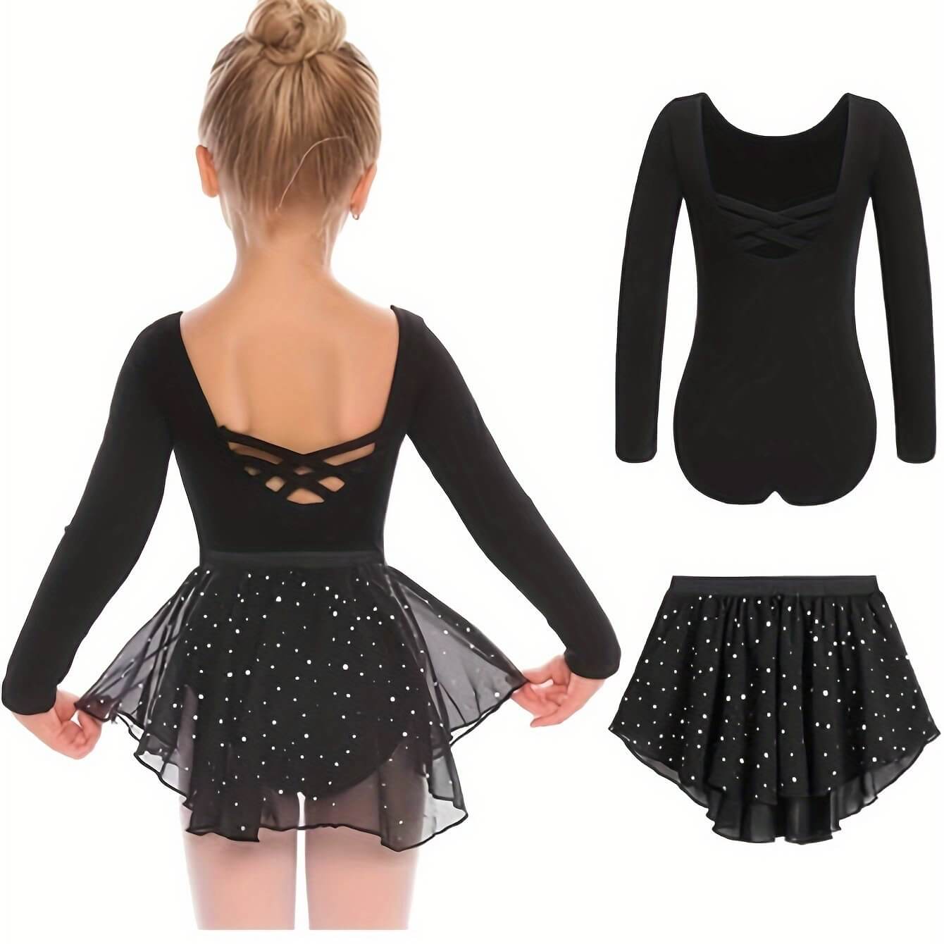 kız çocuk bale takımı payetli iki parçalı uzun kollu dans elbisesi 🌸 Küçük Balerin Koleksiyonu