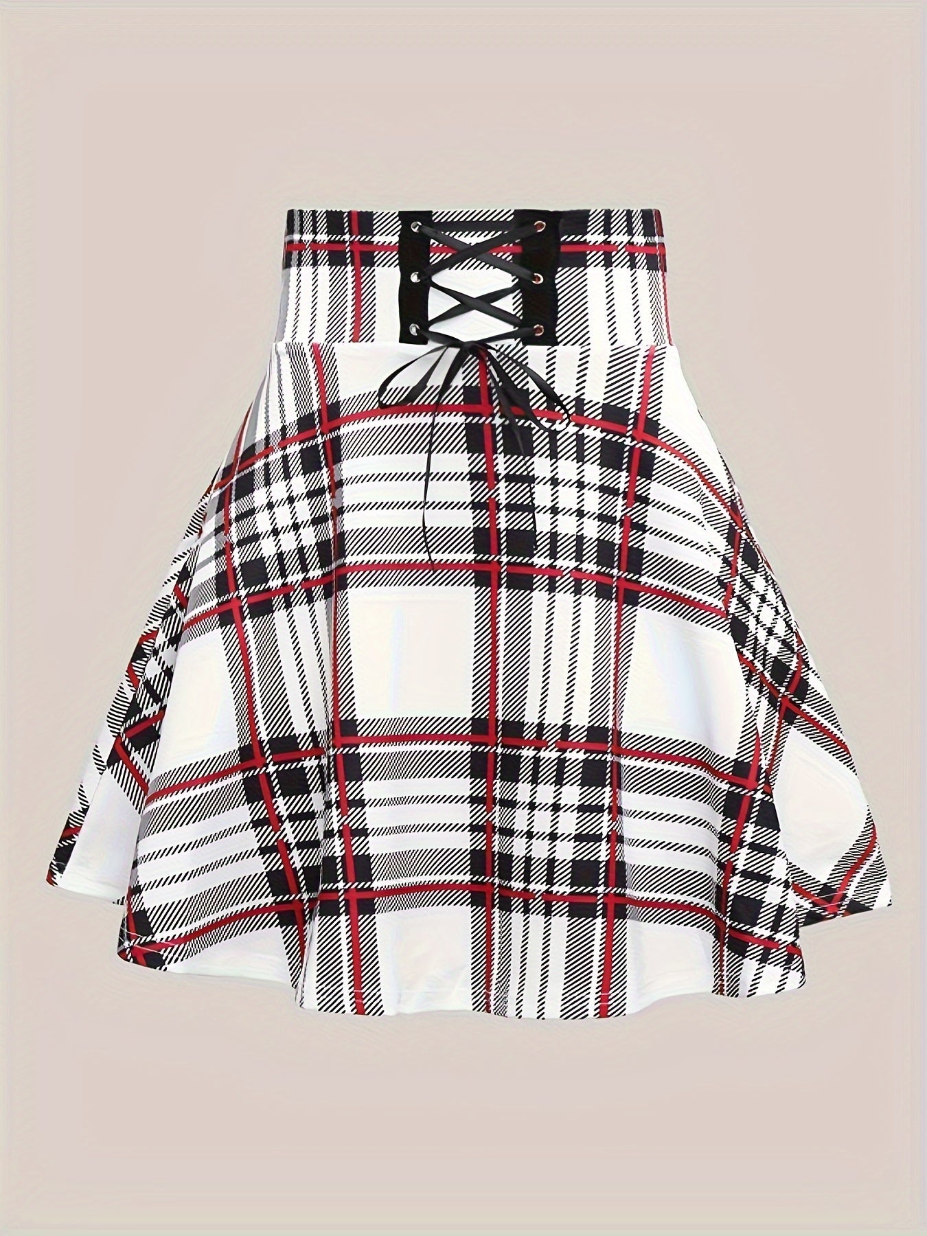 Ekose yüksek bel etek – Korsaj bağcıklı güçlü silüet | Elegan flare mini tasarım | Şimdi Keşfet ✨🖤