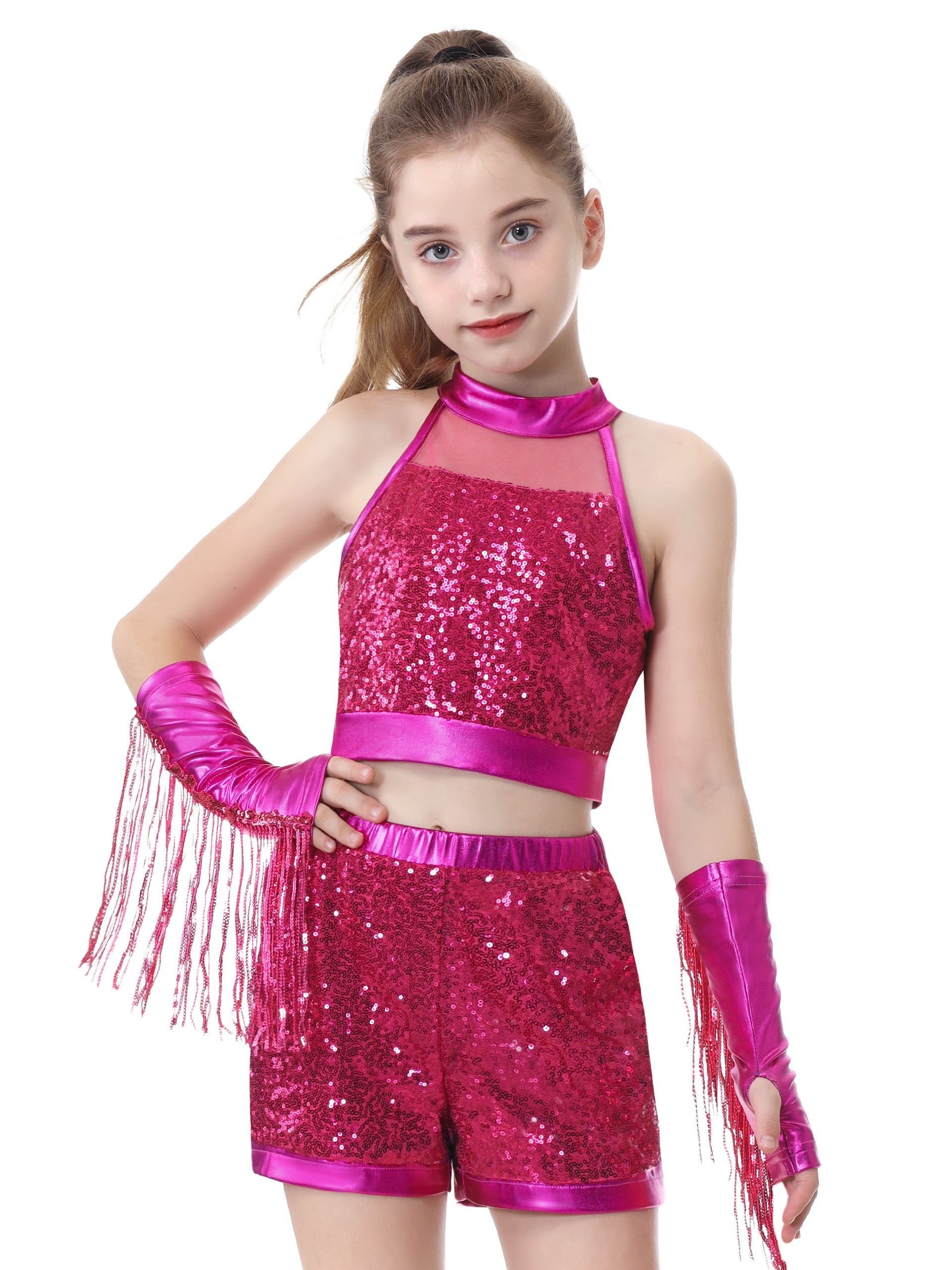 dans kostumu seti kiz cocuk parlak payetli dans kiyafeti 🎶 Üç parça tek fiyat