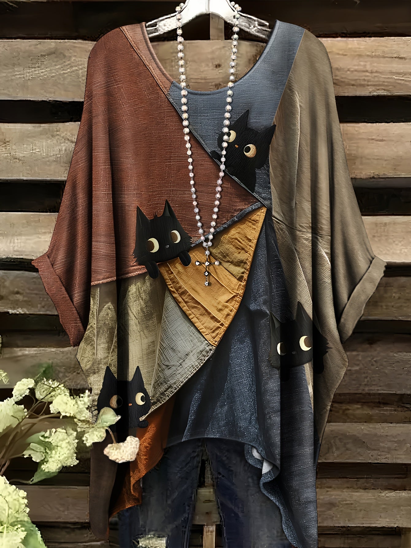 “Bohem Bluz Asimetrik Kedili Patchwork Tasarım – Özgün Boho Stil ile Fark Yarat! ✨ Şimdi Keşfet