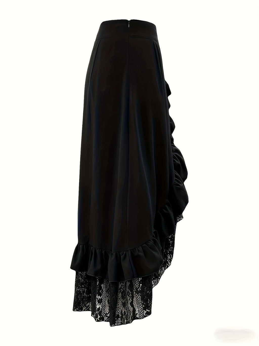 Gotik etek – yüksek bel dantelli ruffled tasarım, metal tokalı dramatik görünüm | Şimdi Keşfet 🖤✨