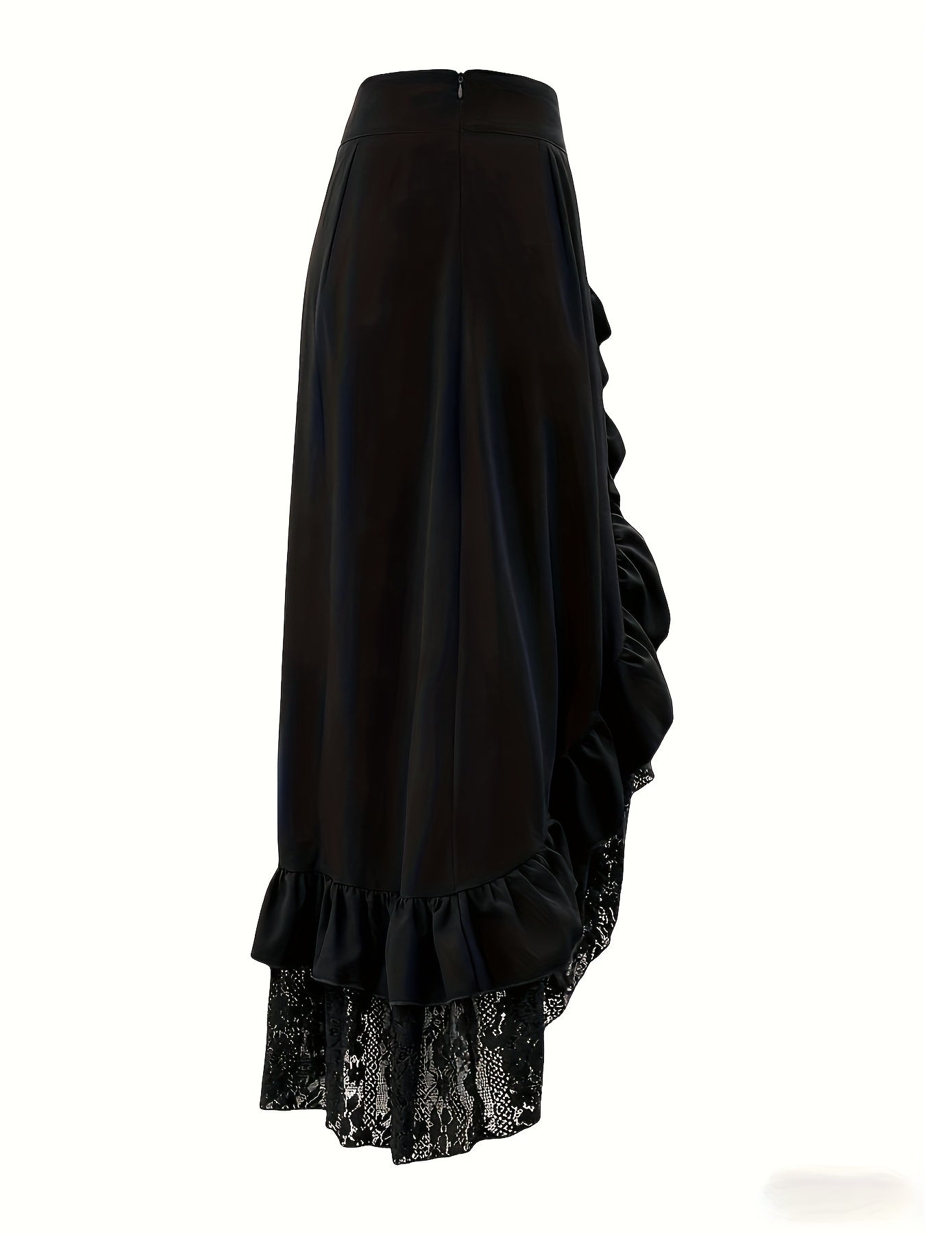 Gotik etek – yüksek bel dantelli ruffled tasarım, metal tokalı dramatik görünüm | Şimdi Keşfet 🖤✨