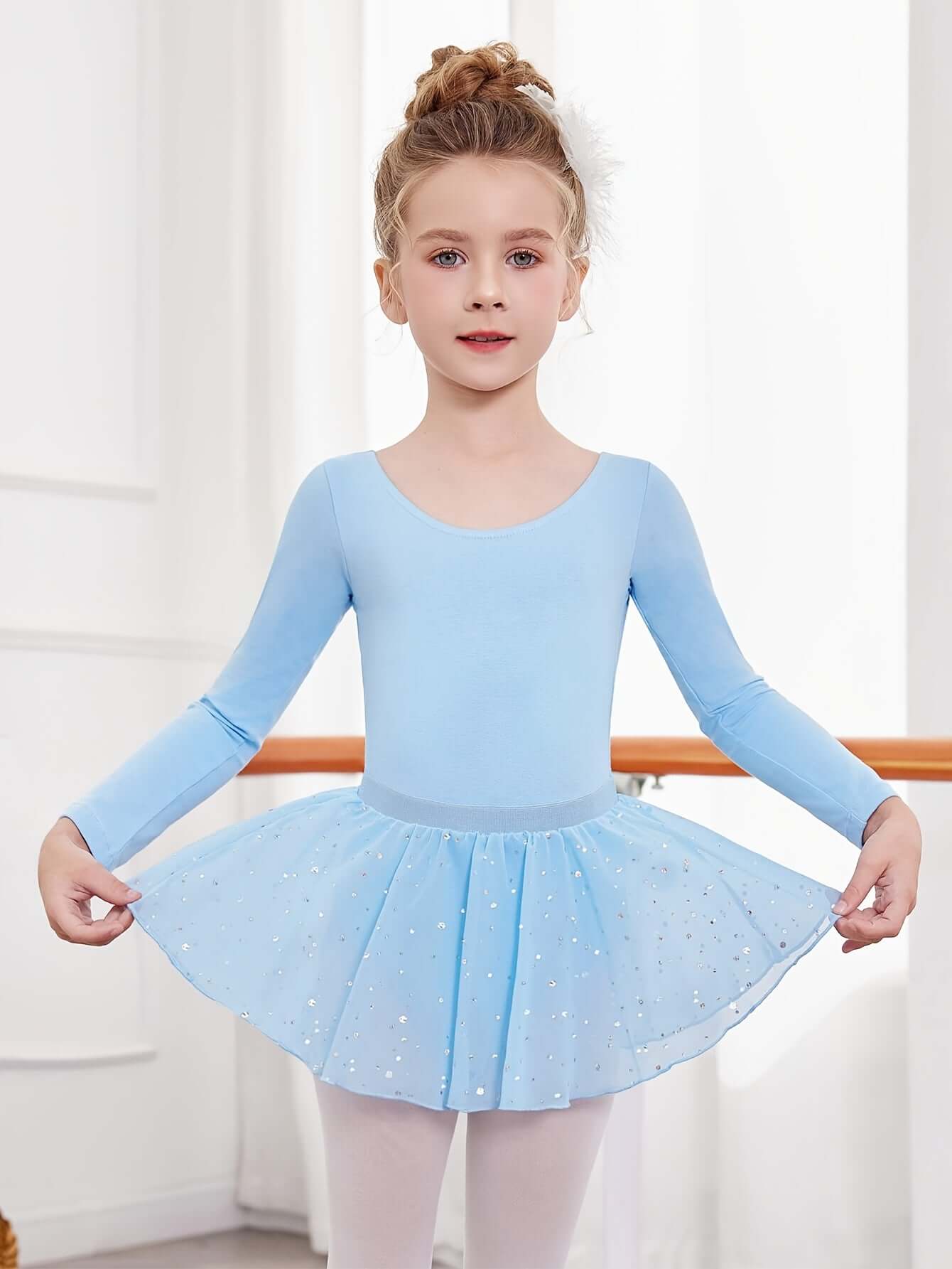 kız çocuk bale takımı payetli iki parçalı uzun kollu dans elbisesi 🌸 Küçük Balerin Koleksiyonu