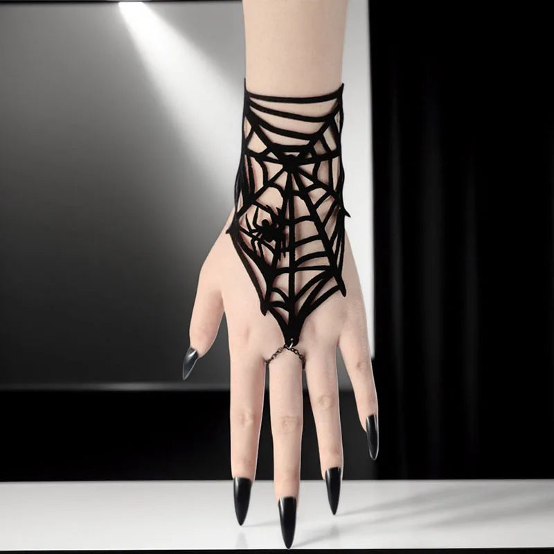 gotik bileklik kadın siyah dikenli örümcek ağı tasarım takı 🖤Asi Ruhun En Şık Hali