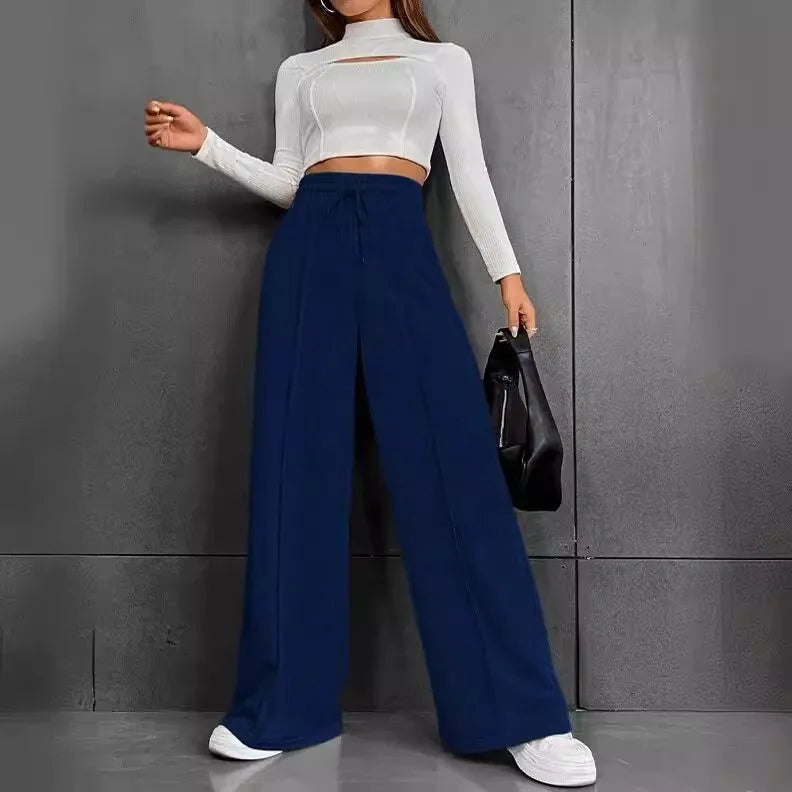 Yüksek Bel Geniş Paça Pantolon – Bağlamalı Rahat Fit