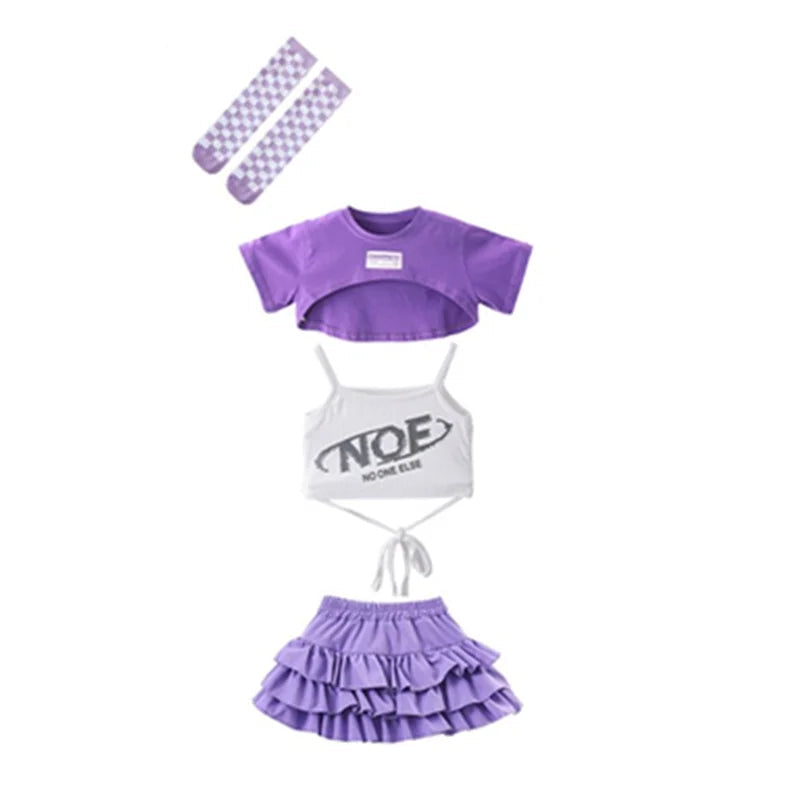 K-Pop Dans Kostümü Etek ve Crop Tişört Takımı