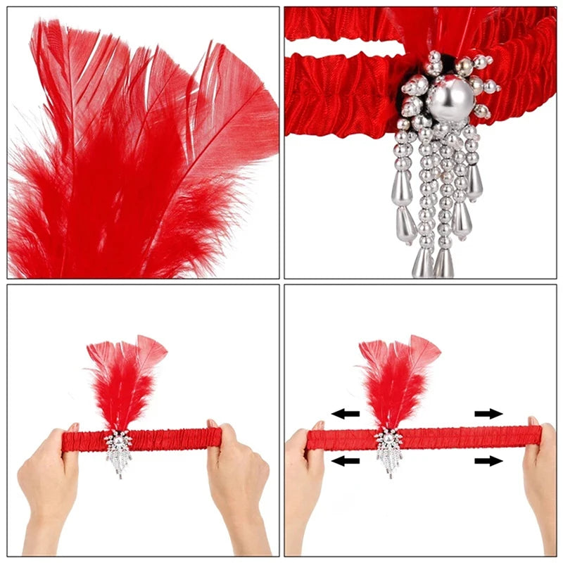 kostüm aksesuarı retro tüy ve inci detaylı saç bandı kadın 💎 Retro Stil 🪶 Tüy Detay