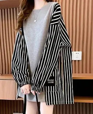 Çizgili Oversize Sweatshirt Elbise – Alternatif Günlük Stil