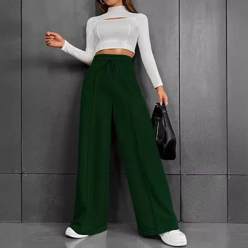 Yüksek Bel Geniş Paça Pantolon – Bağlamalı Rahat Fit