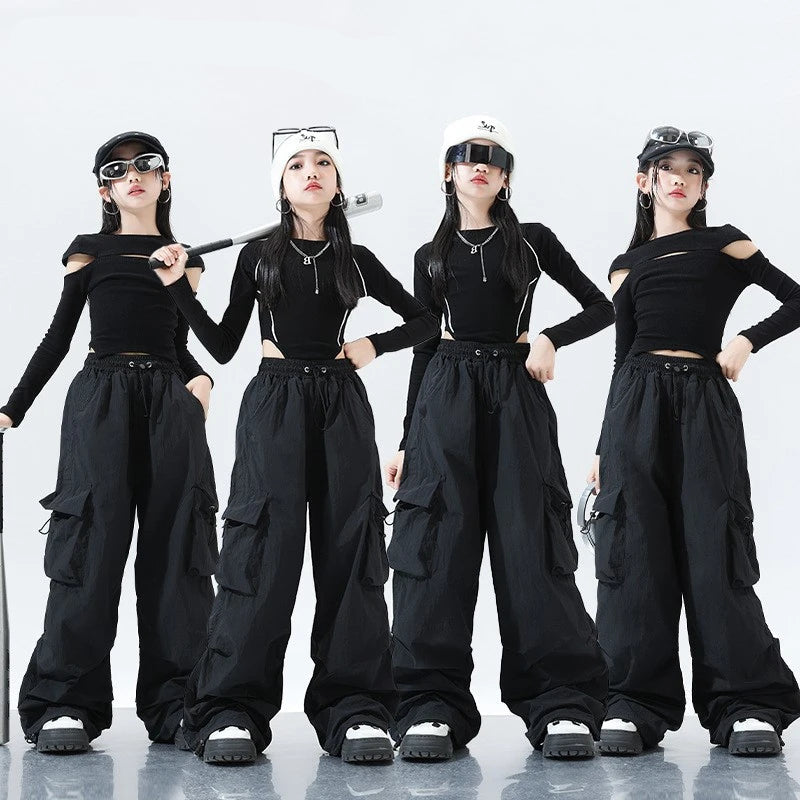 Siyah Geniş Paça Kargo Pantolon Üst Takım – Street Style Dans Model