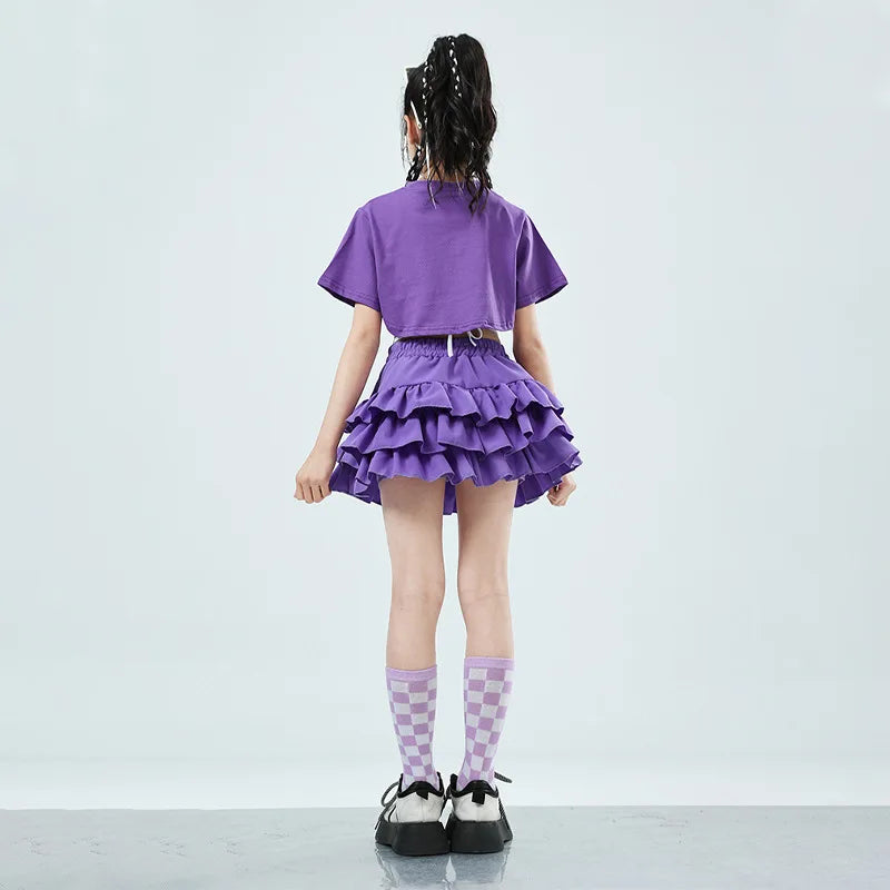 K-Pop Dans Kostümü Etek ve Crop Tişört Takımı