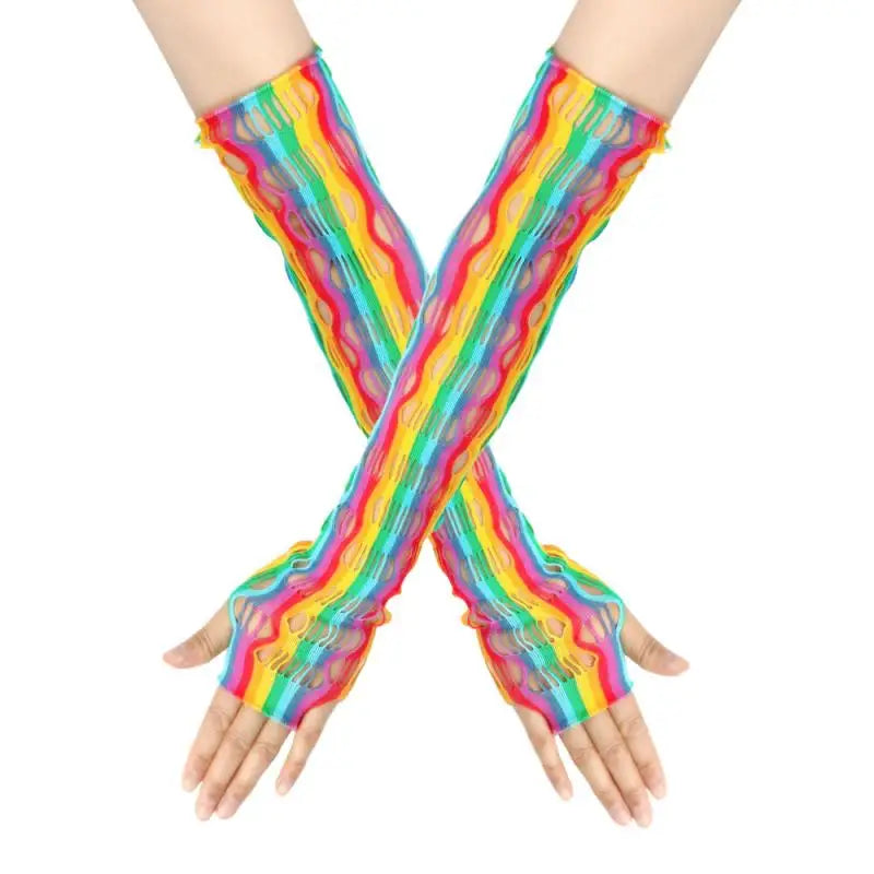 Gökkuşağı Desenli File Kol Çorabı