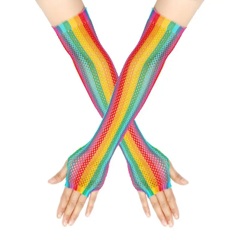 Gökkuşağı Desenli File Kol Çorabı