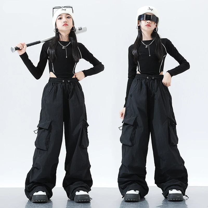 Siyah Geniş Paça Kargo Pantolon Üst Takım – Street Style Dans Model