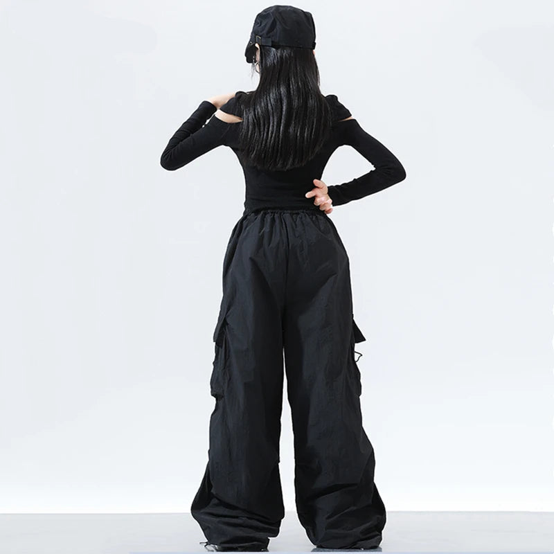 Siyah Geniş Paça Kargo Pantolon Üst Takım – Street Style Dans Model