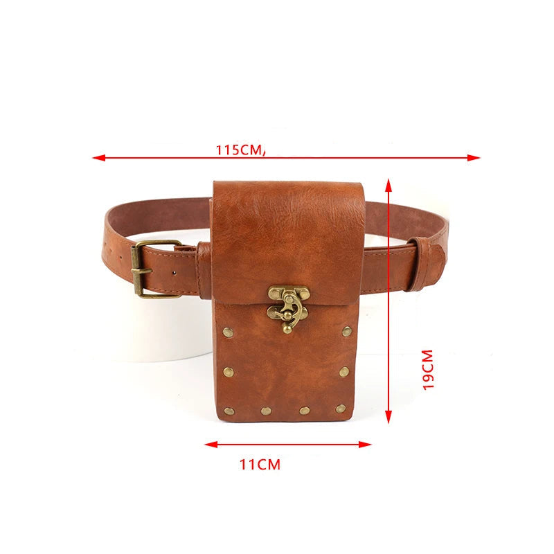 Steampunk Deri Bel Çantası – Cosplay & Kostüm Şişe Askılı Aksesuar