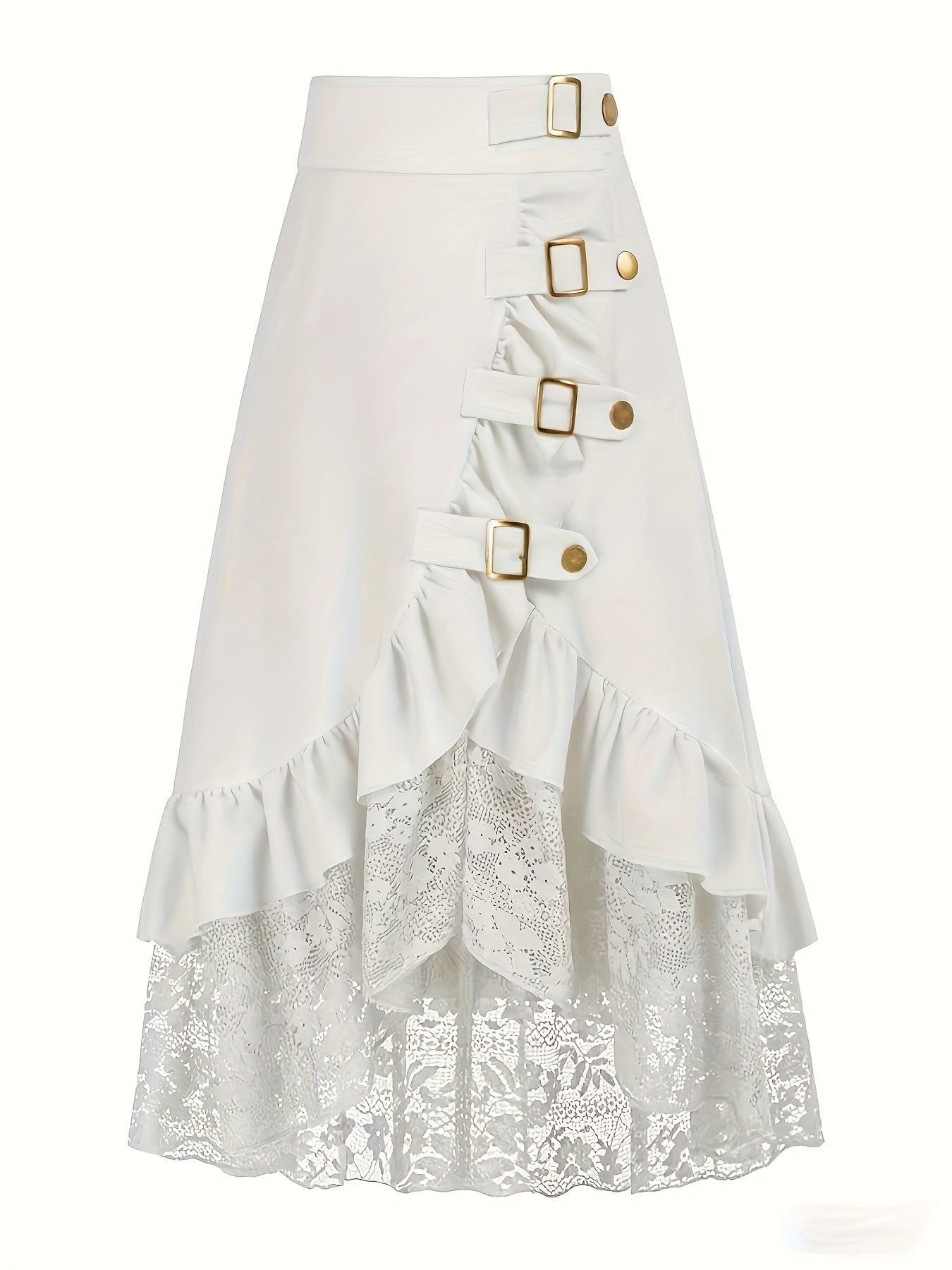 Gotik etek – yüksek bel dantelli ruffled tasarım, metal tokalı dramatik görünüm | Şimdi Keşfet 🖤✨