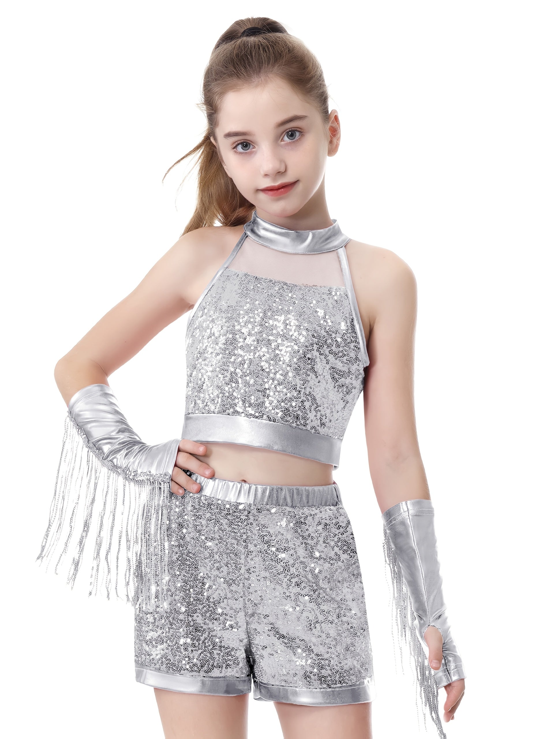 dans kostumu seti kiz cocuk parlak payetli dans kiyafeti 🎶 Üç parça tek fiyat