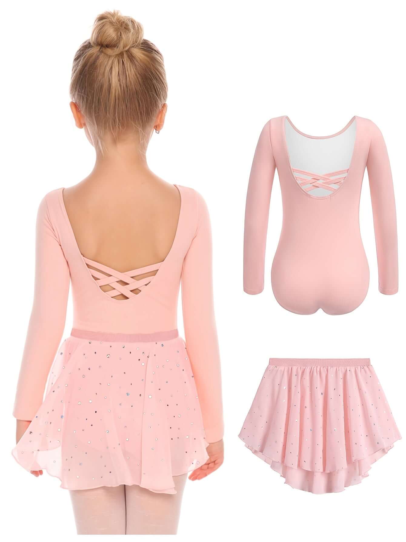 kız çocuk bale takımı payetli iki parçalı uzun kollu dans elbisesi 🌸 Küçük Balerin Koleksiyonu