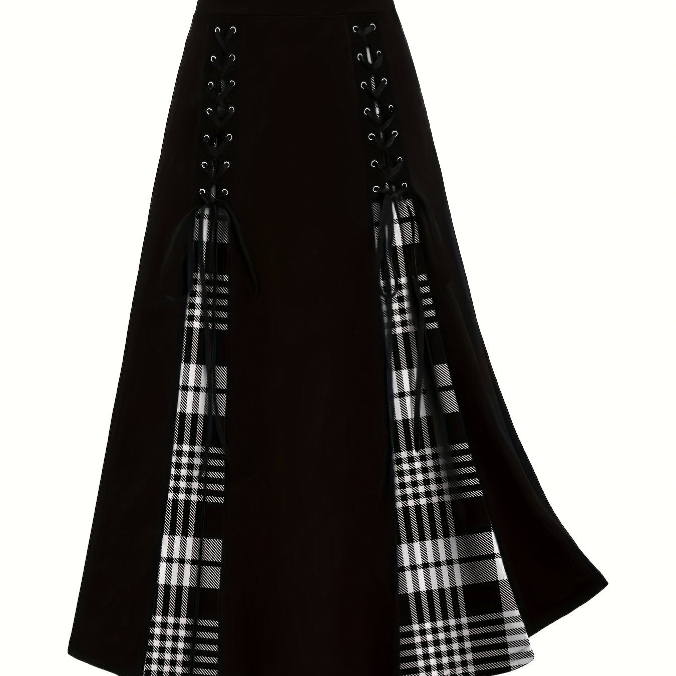 renk bloklu pileli etek – vintage bağlama detaylı yüksek bel kadın etek