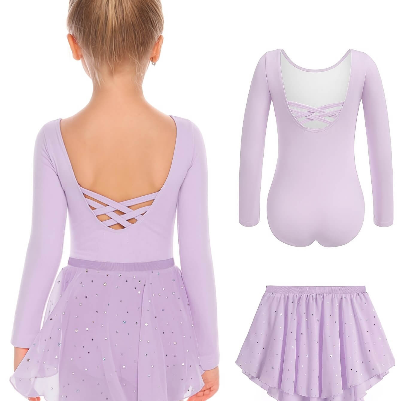 kız çocuk bale takımı payetli iki parçalı uzun kollu dans elbisesi 🌸 Küçük Balerin Koleksiyonu