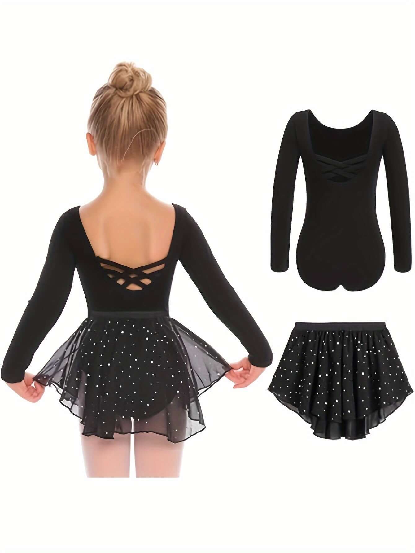 kız çocuk bale takımı payetli iki parçalı uzun kollu dans elbisesi 🌸 Küçük Balerin Koleksiyonu