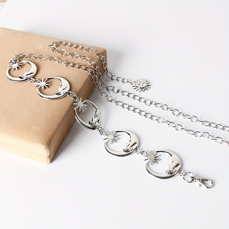 Metal kemer – Güneş Ay Yıldız zincir tasarım kadın aksesuarı | Mistik & bohem stil dokunuşu ✨🌙 Hemen keşfet!