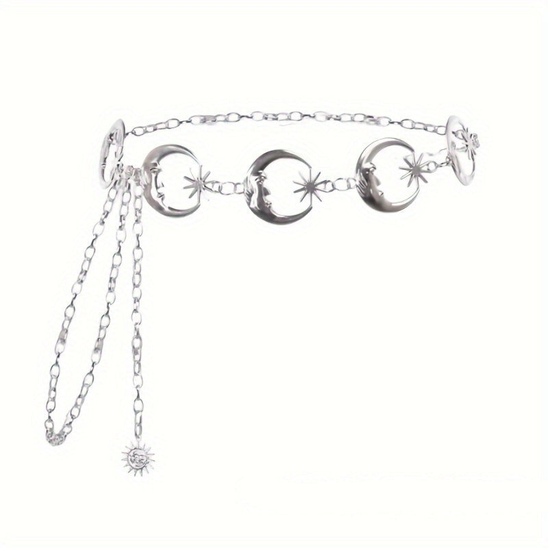 Metal kemer – Güneş Ay Yıldız zincir tasarım kadın aksesuarı | Mistik & bohem stil dokunuşu ✨🌙 Hemen keşfet!