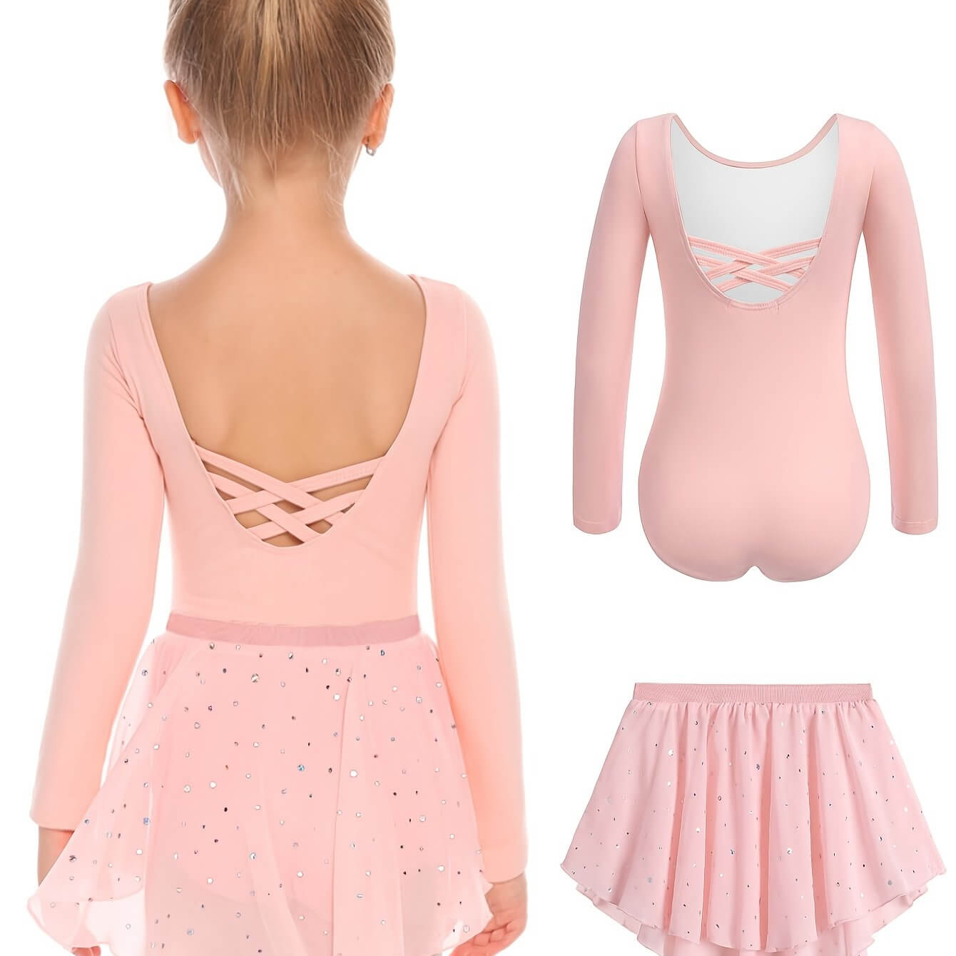 kız çocuk bale takımı payetli iki parçalı uzun kollu dans elbisesi 🌸 Küçük Balerin Koleksiyonu