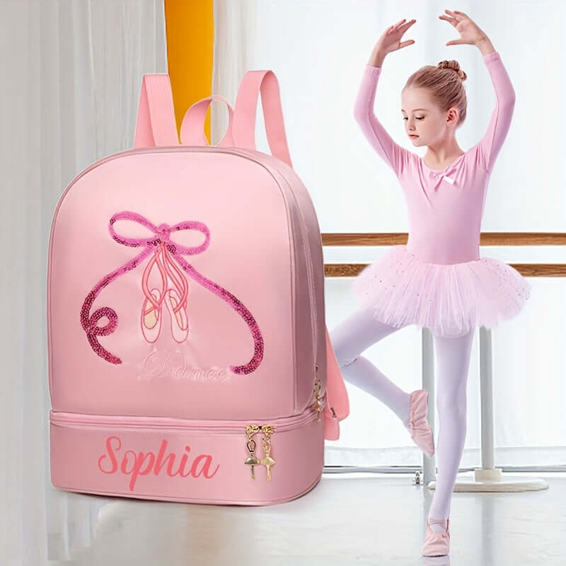 kişiye özel nakışlı pembe bale çantası ayakkabı bölmeli çocuk dans sırt çantası 🩰 Küçük Dansçılara Özel