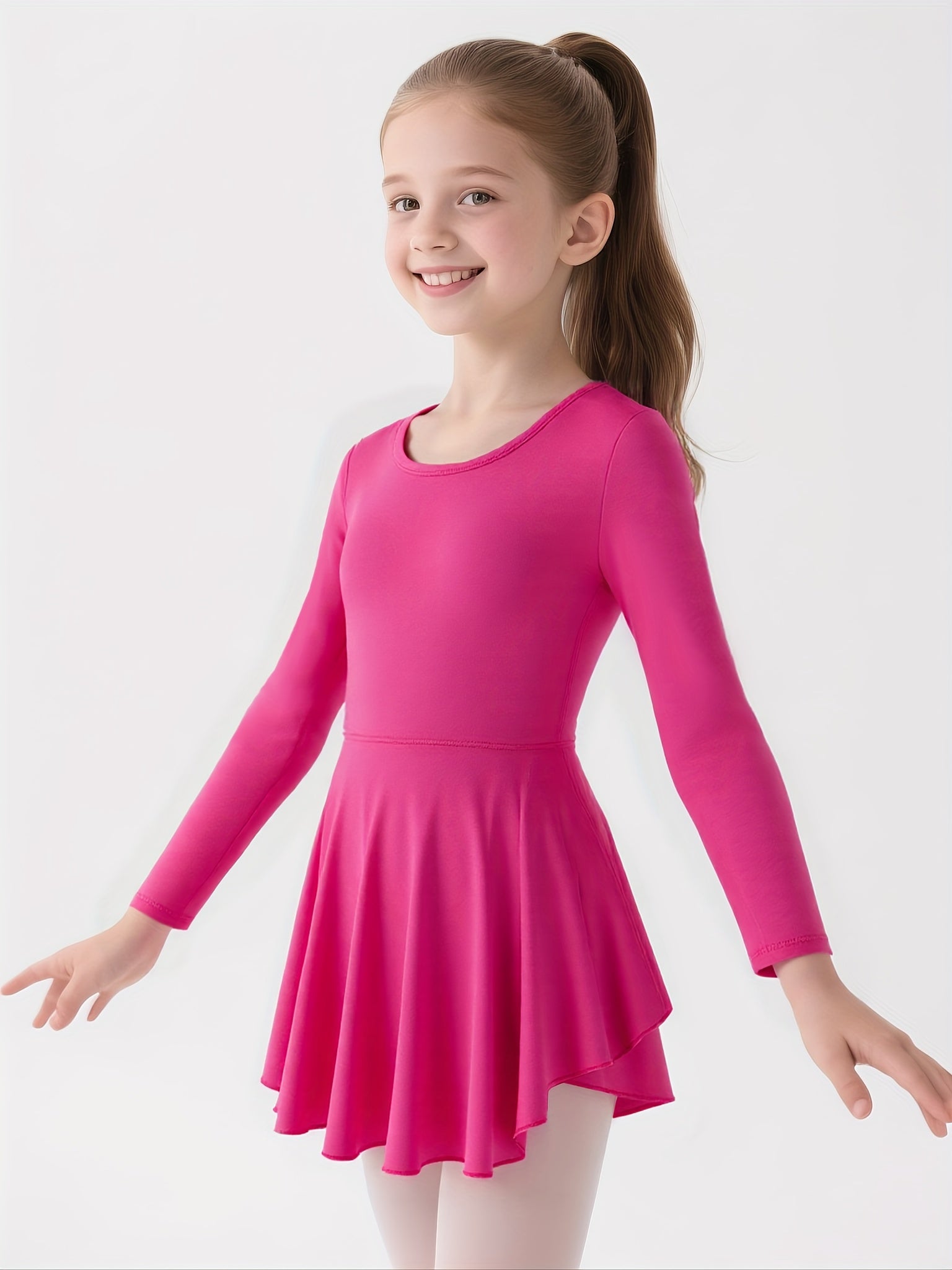 bale elbisesi uzun kollu çapraz sırtlı fuşya dans kıyafeti 🌸 Çapraz Sırt Tasarımı