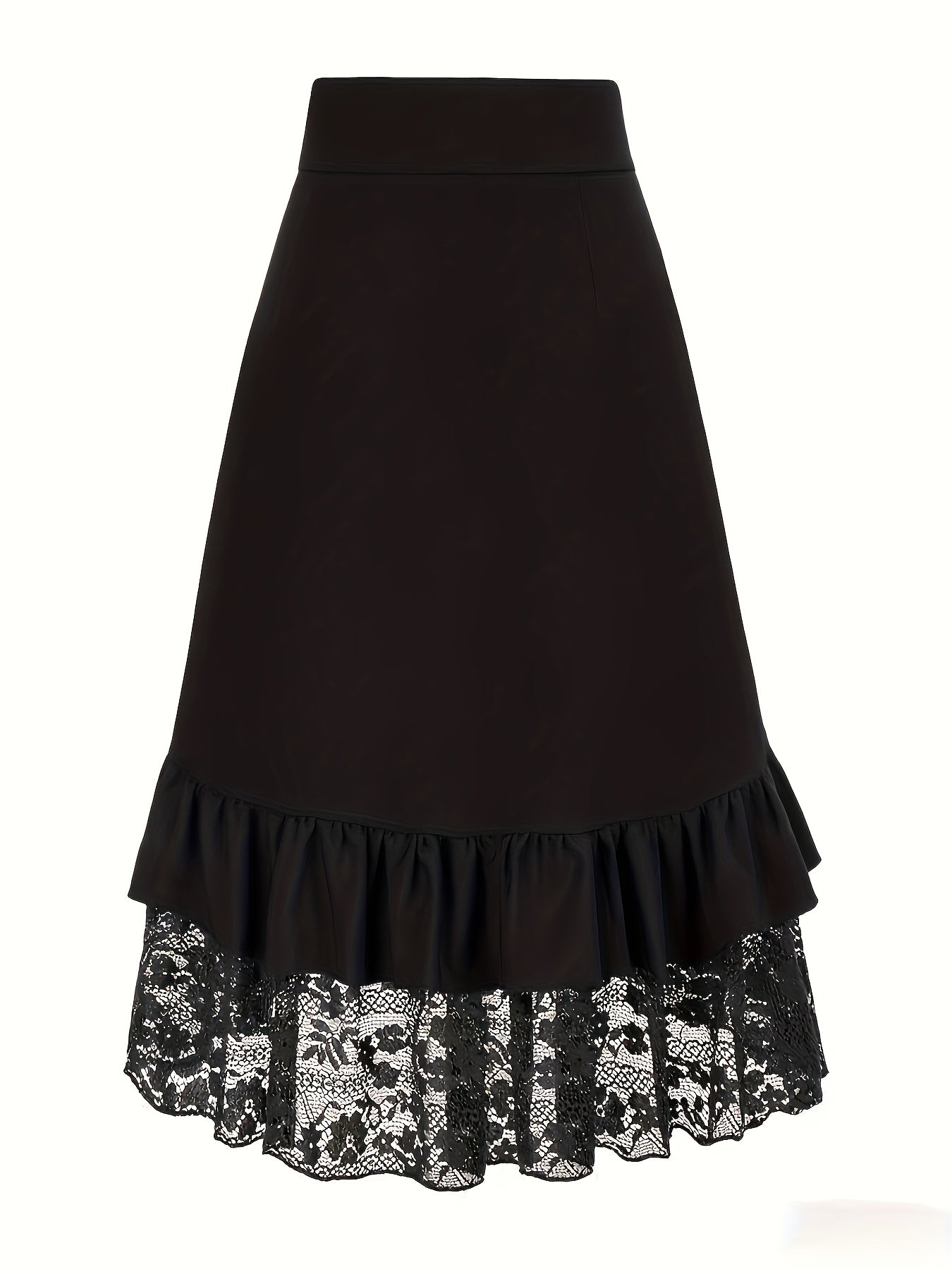 Gotik etek – yüksek bel dantelli ruffled tasarım, metal tokalı dramatik görünüm | Şimdi Keşfet 🖤✨