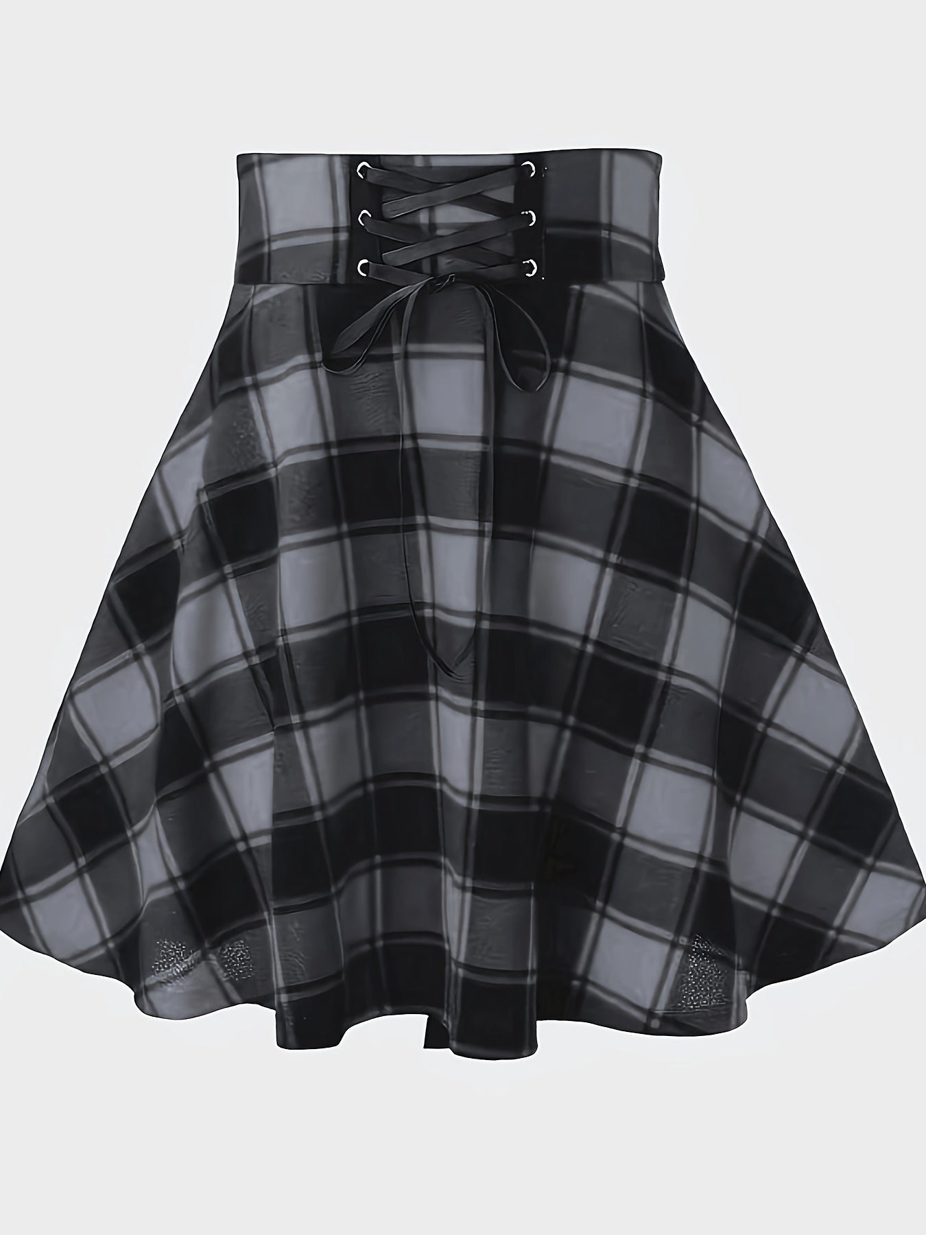 Ekose yüksek bel etek – Korsaj bağcıklı güçlü silüet | Elegan flare mini tasarım | Şimdi Keşfet ✨🖤