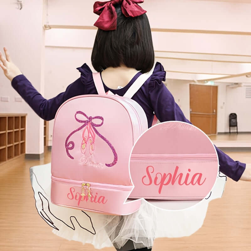 kişiye özel nakışlı pembe bale çantası ayakkabı bölmeli çocuk dans sırt çantası 🩰 Küçük Dansçılara Özel